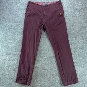 Sand Copenhagen Mens Chino Pants Burgundy Cotton Straight Leg Trousers 34x32